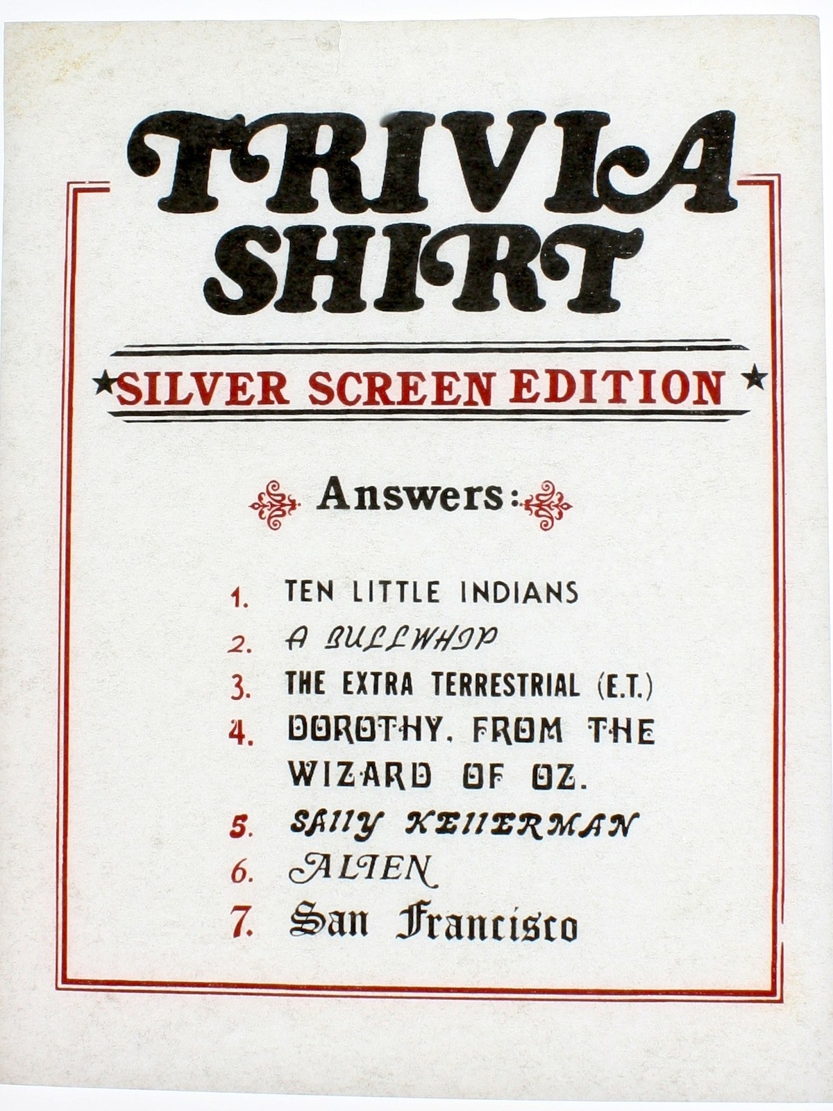 1970s Iron On Transfer For T Shirts t Shirt Iron Ons 70s Trivia Shirt Answers Silver Screen Edition Iron on Transfer Professional Press Required Instructions To Provide To A T shirt Shop Are Included With