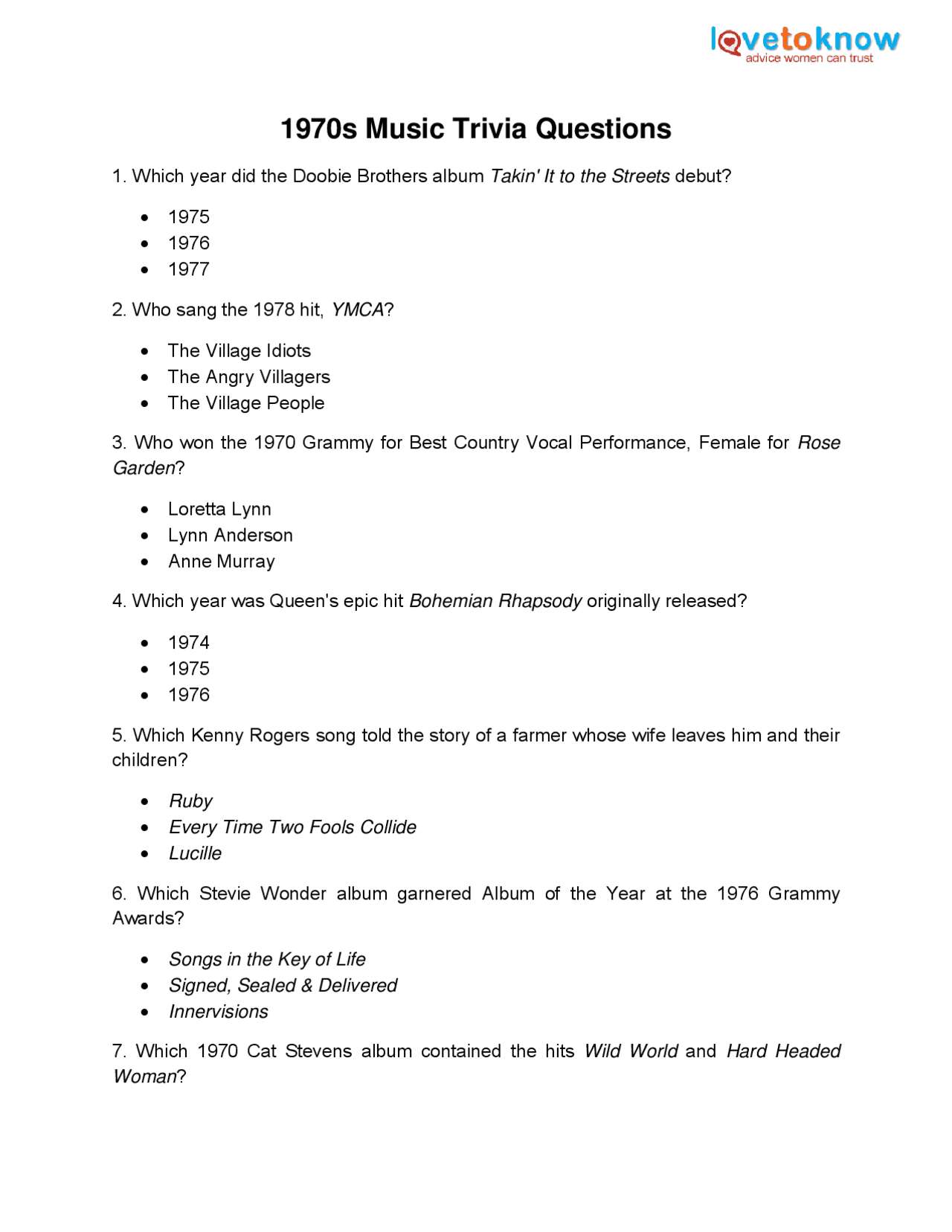 1970s Music Trivia Questions Slides Music Docsity