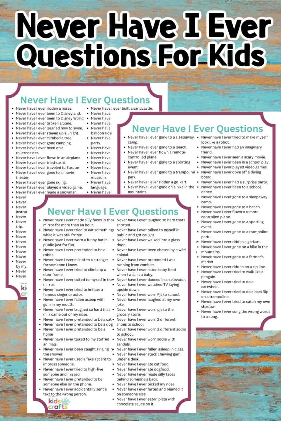 200 Never Have I Ever Questions For Kids FREE Printable