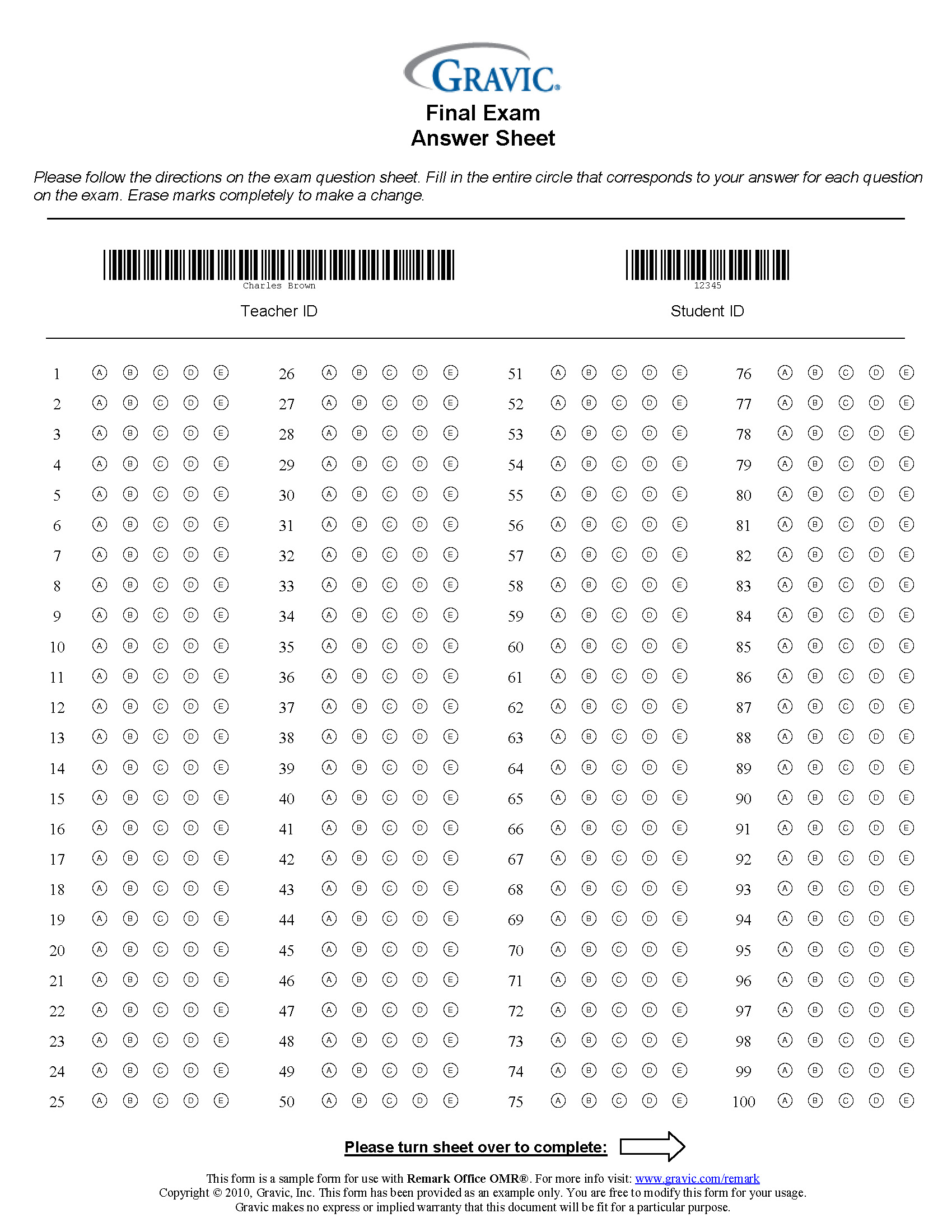 200 Question Answer Sheet With Extra Credit And Barcode Remark Software