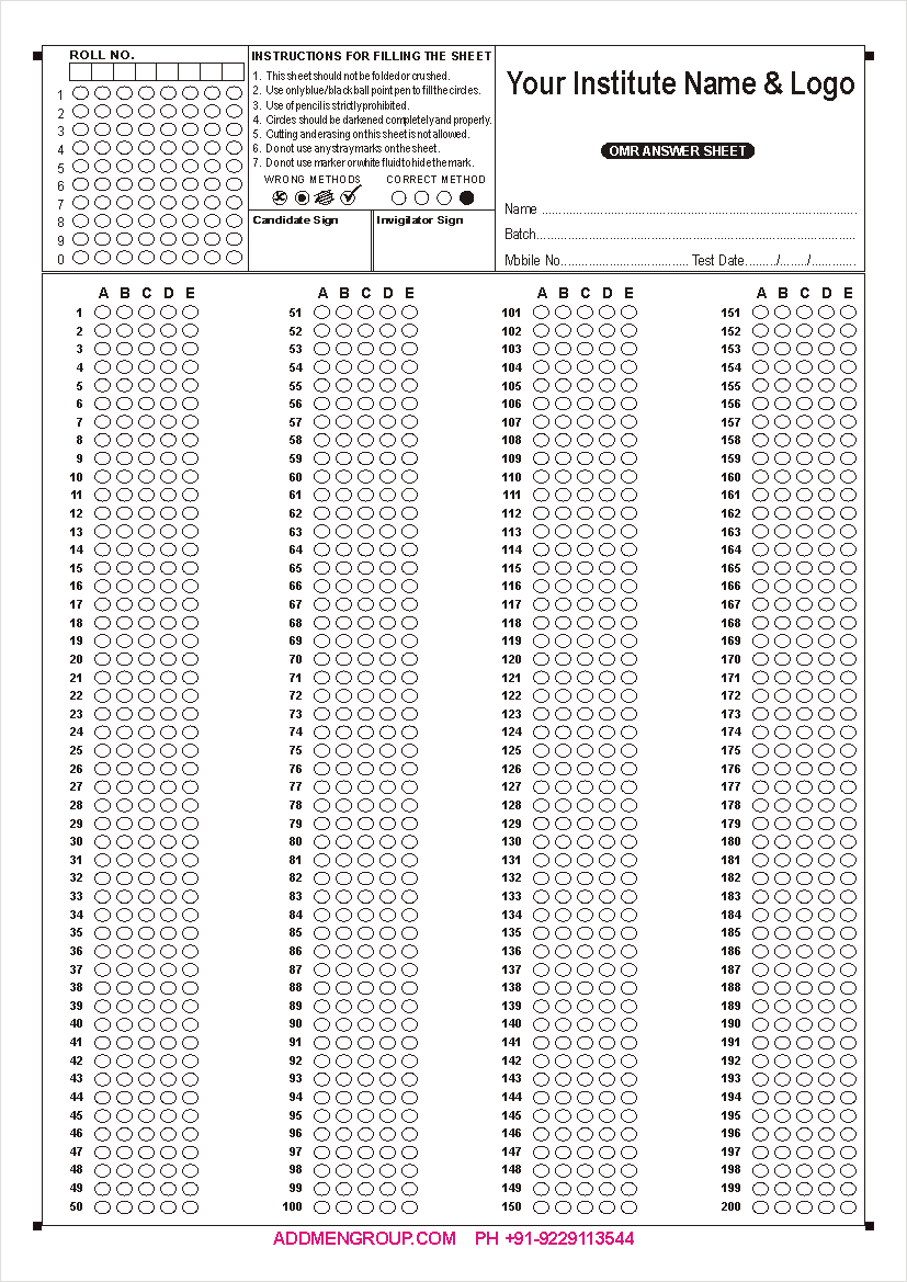 200 Question OMR Sheet Sample Omr Sheet Sample Download Practice