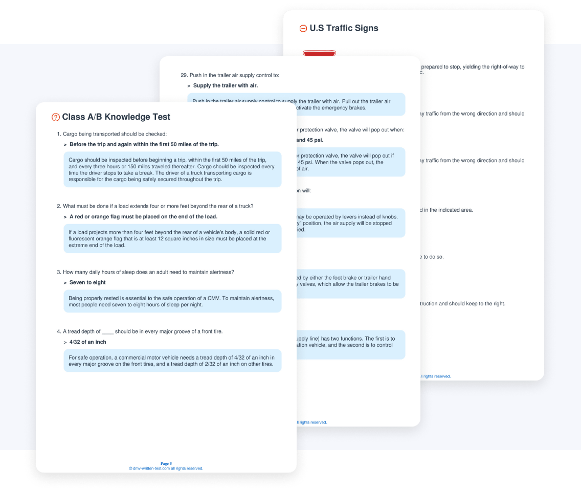 Free Printable CDL Practice Test and Answers Alabama