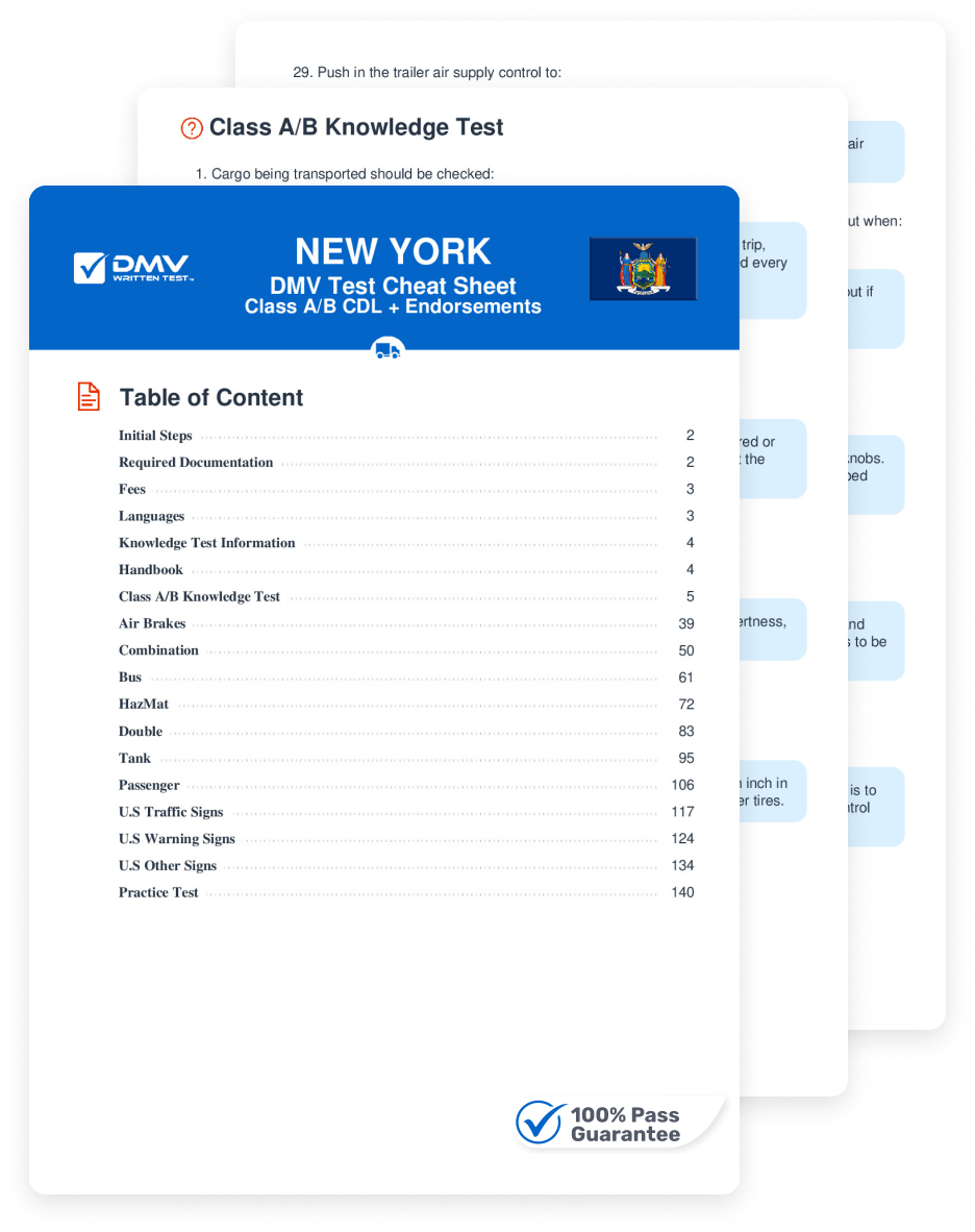 2025 New York DMV CDL Permit Test Cheat Sheet 99 Pass Rate 