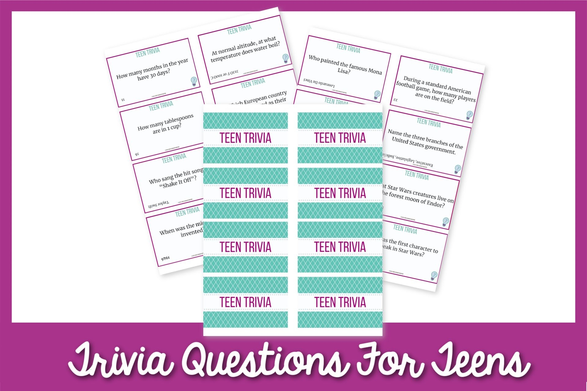 250 Best Trivia Questions For Teens Printable Cards