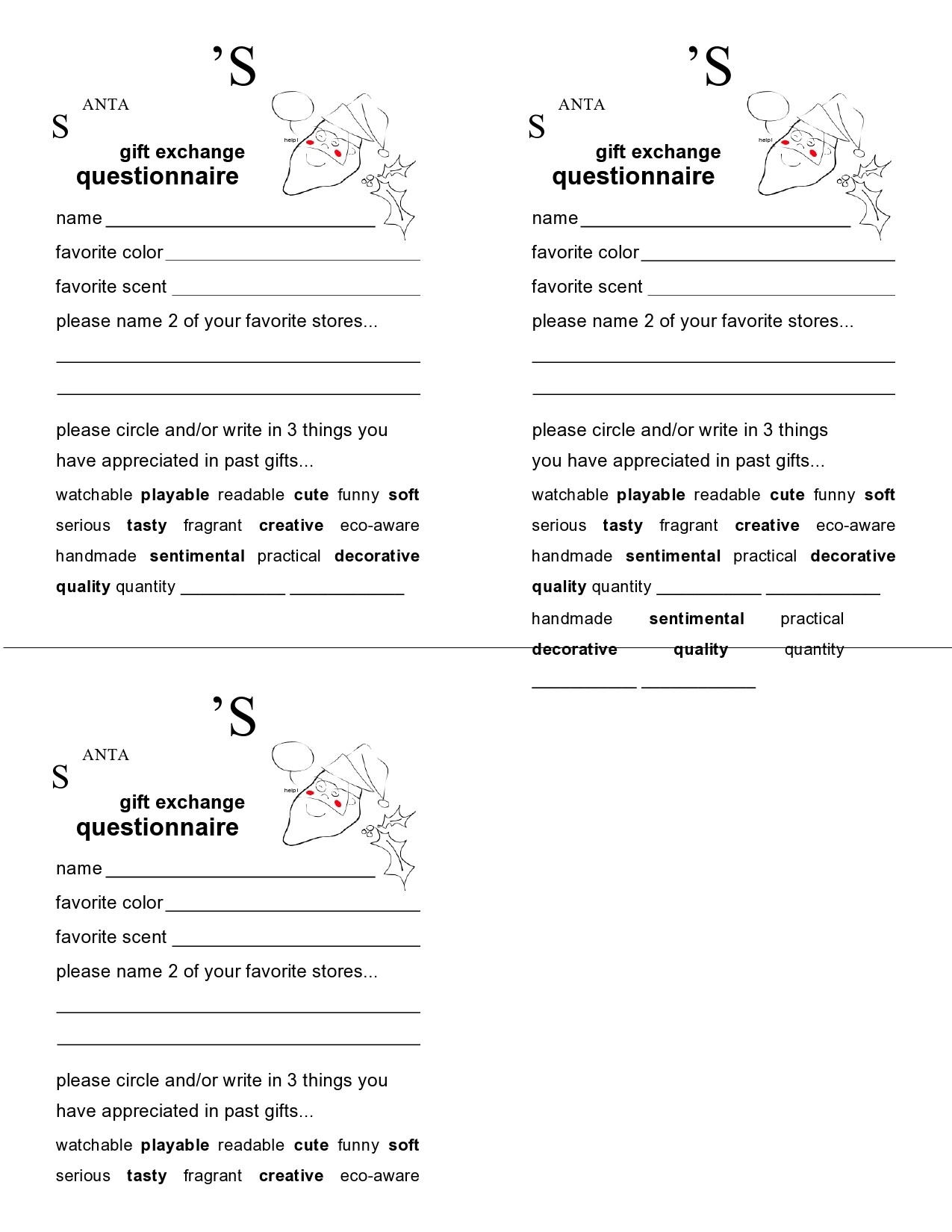 27 Printable Secret Santa Questionnaire Templates TemplateLab