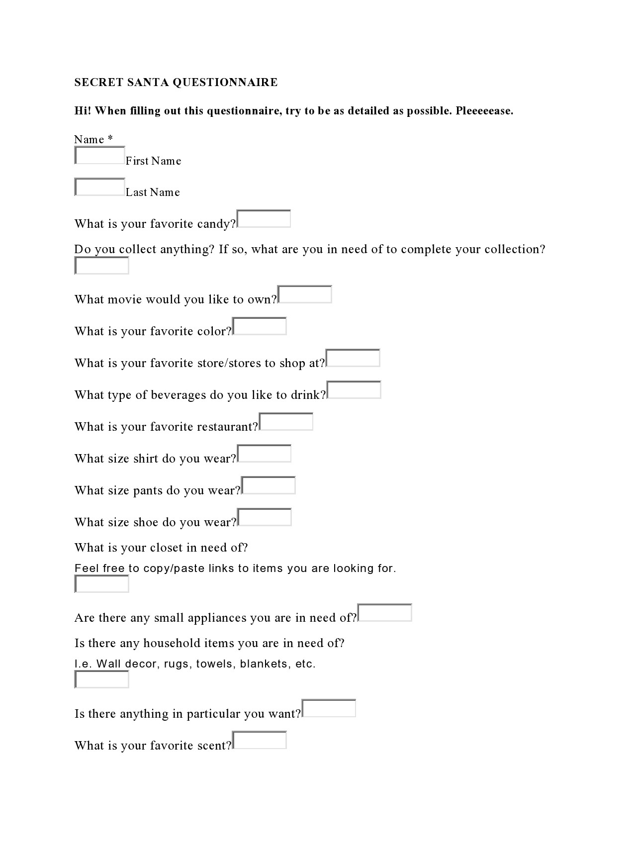 27 Printable Secret Santa Questionnaire Templates TemplateLab