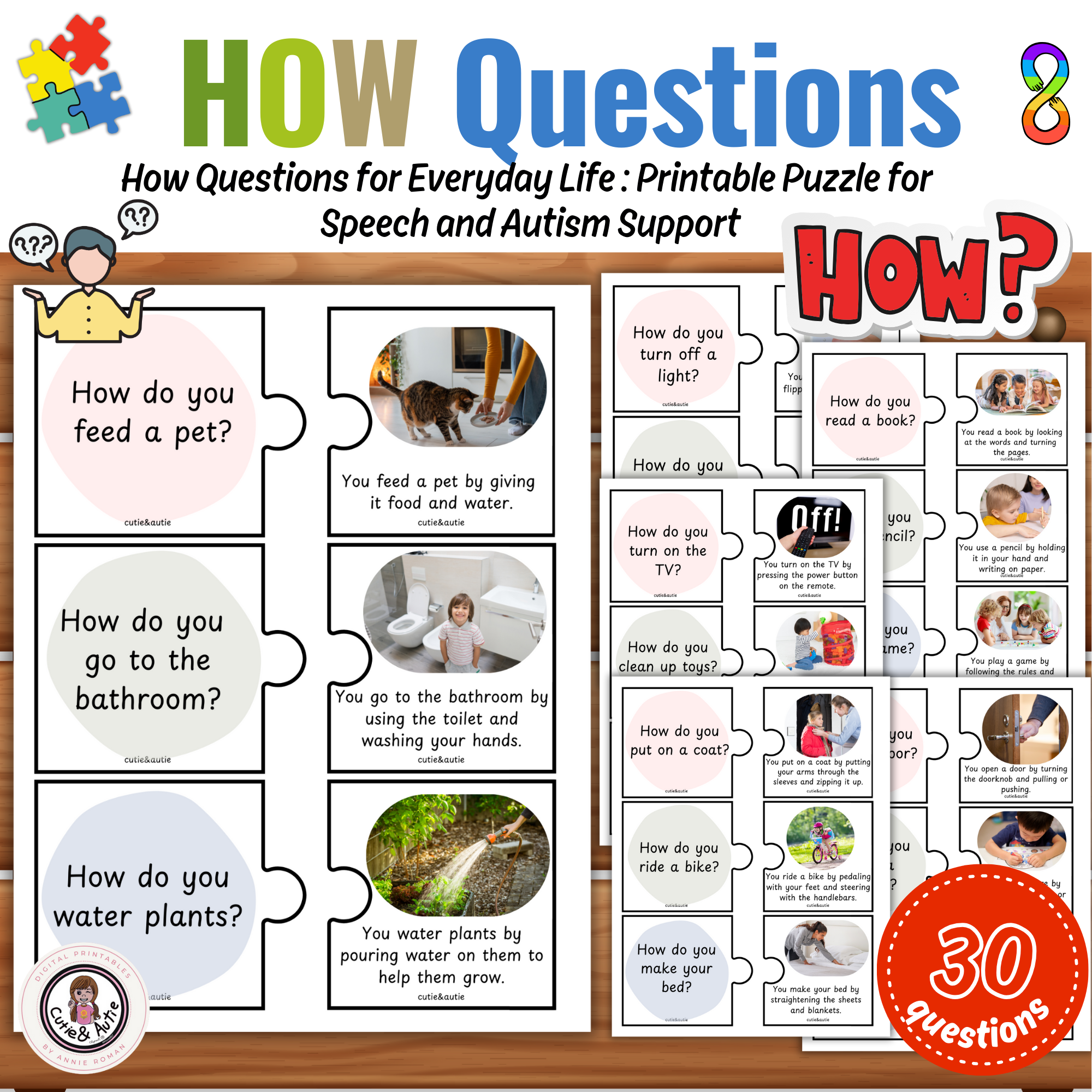30 How Questions Puzzle Building Language Skills Autism WH Questions Classful