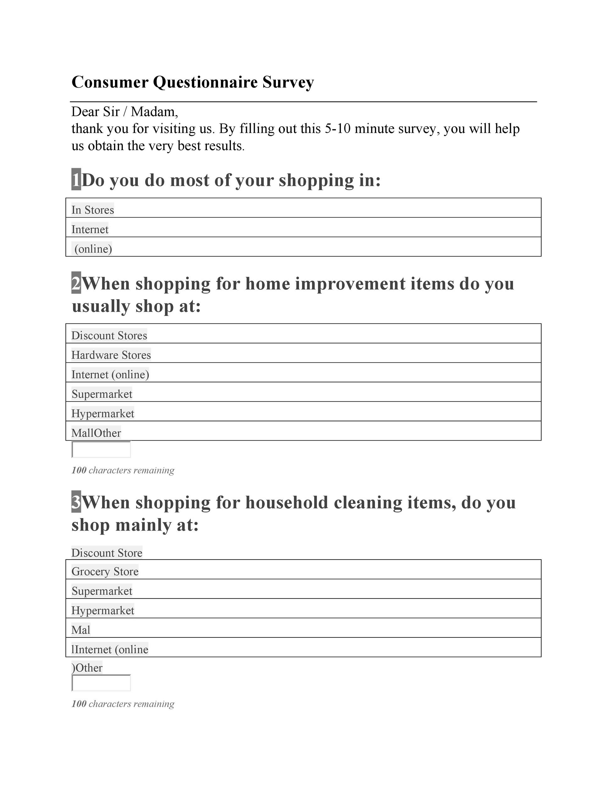 Free Printable Survey Forms
