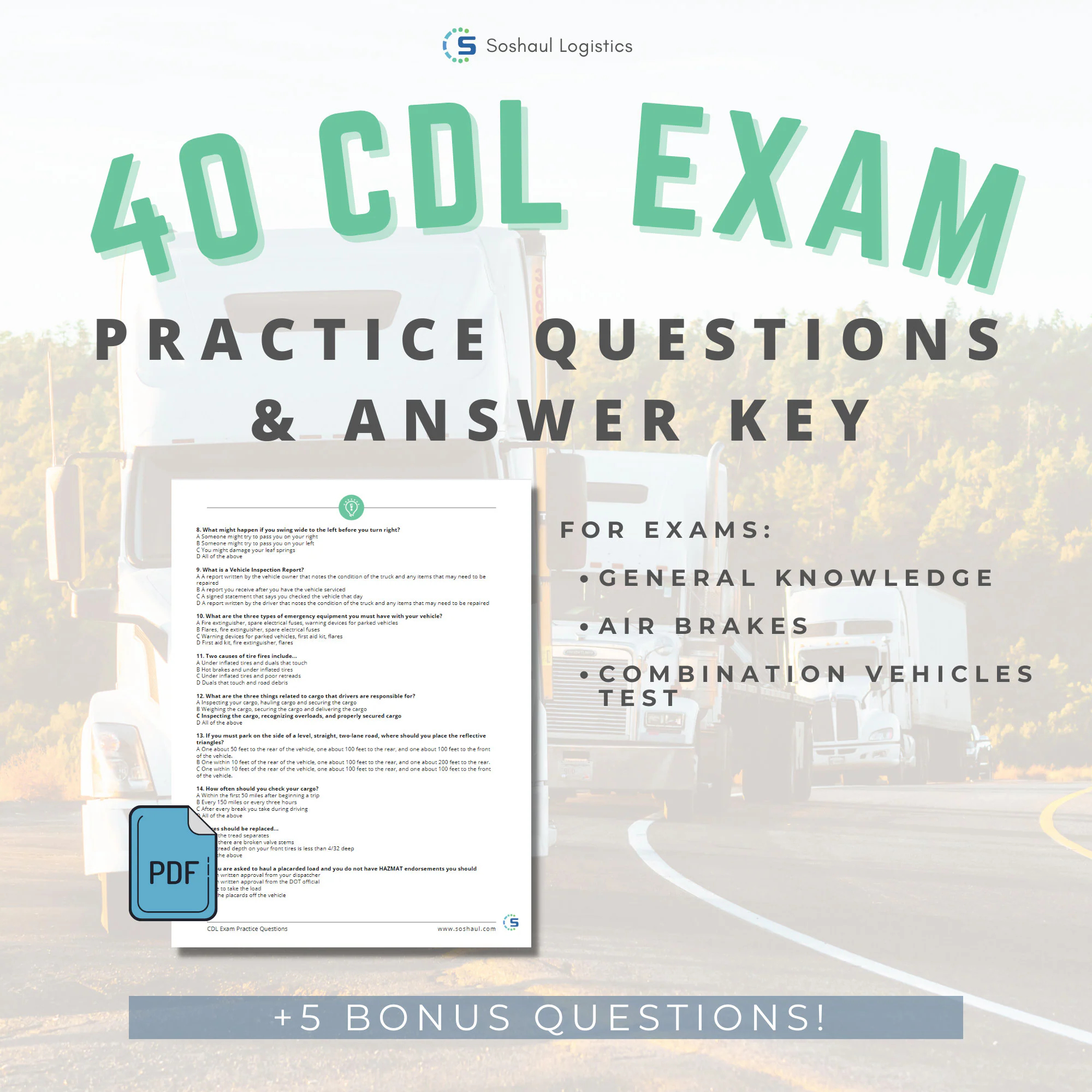 40 CDL Exam Practice Questions Answer Key 5 BONUS Questions Etsy