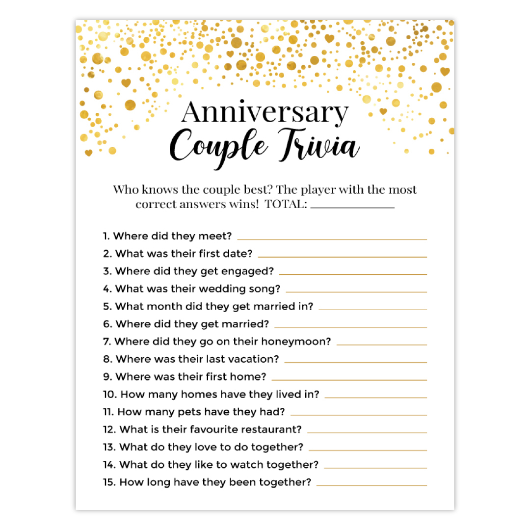 40 OFF Couple Trivia Anniversary Game Sheet Party Supplies Canada Open A Party