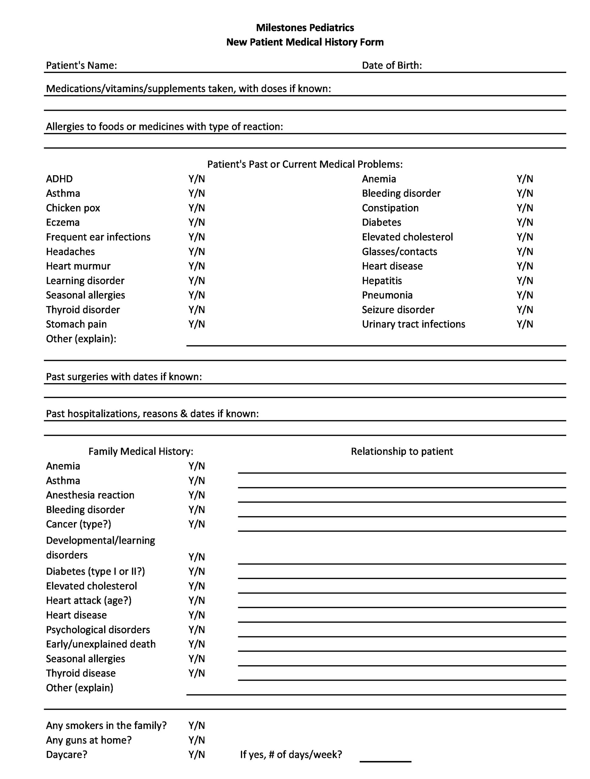 Free Printable Medical Questionnaire