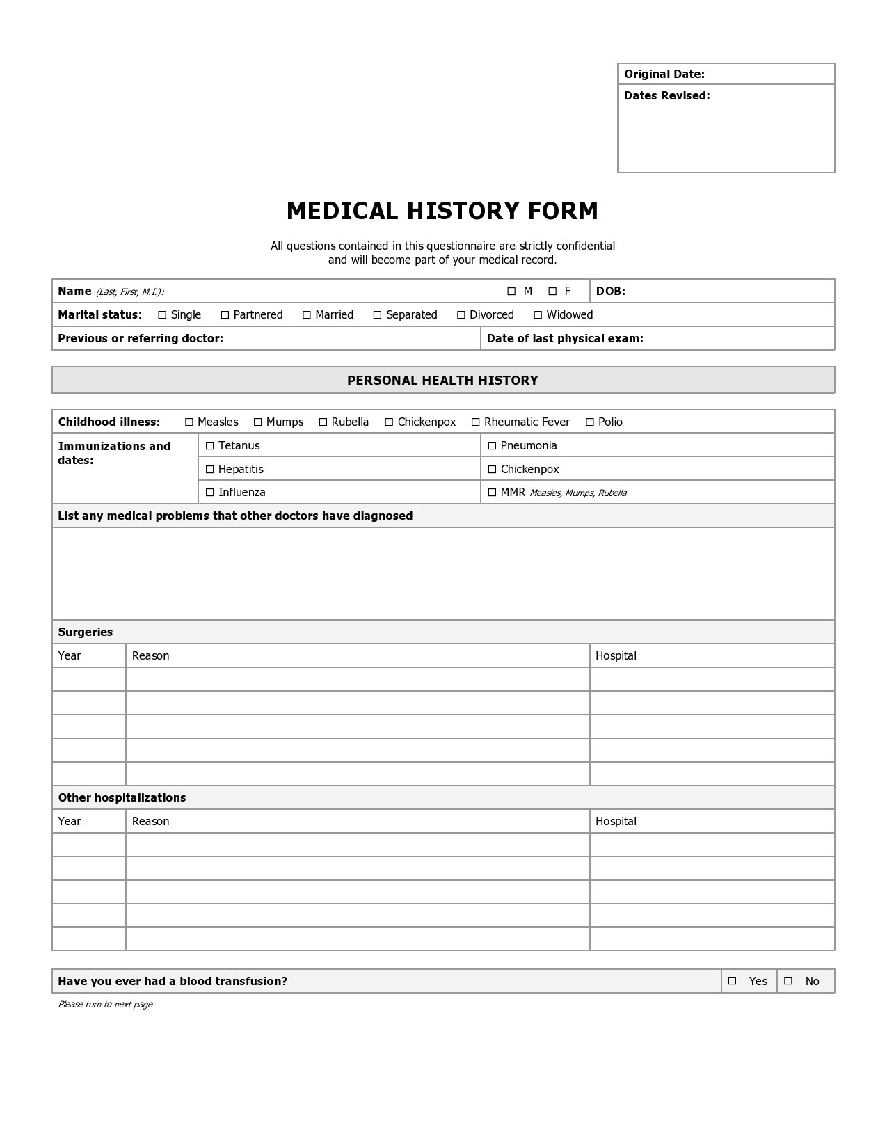 Printable Employee Medical Questionnaire Template