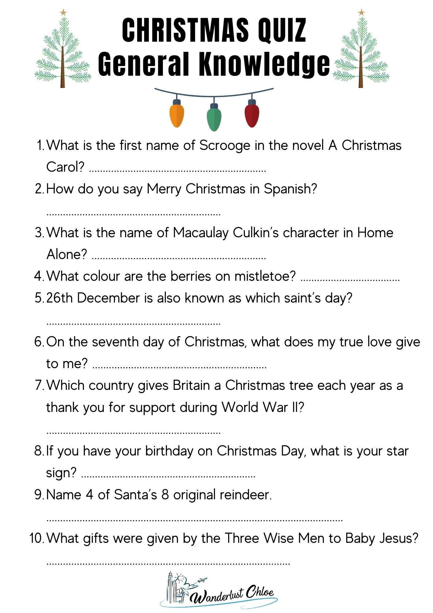 General Trivia and Answers Printable