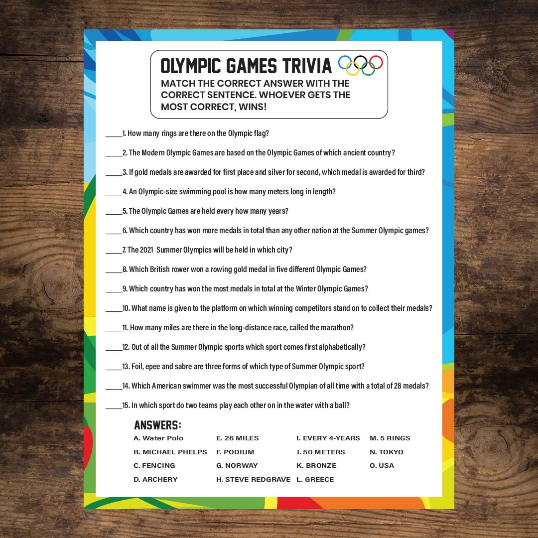 50 OFF Summer Olympics Trivia Activity Sheet Party Supplies Canada Open A Party