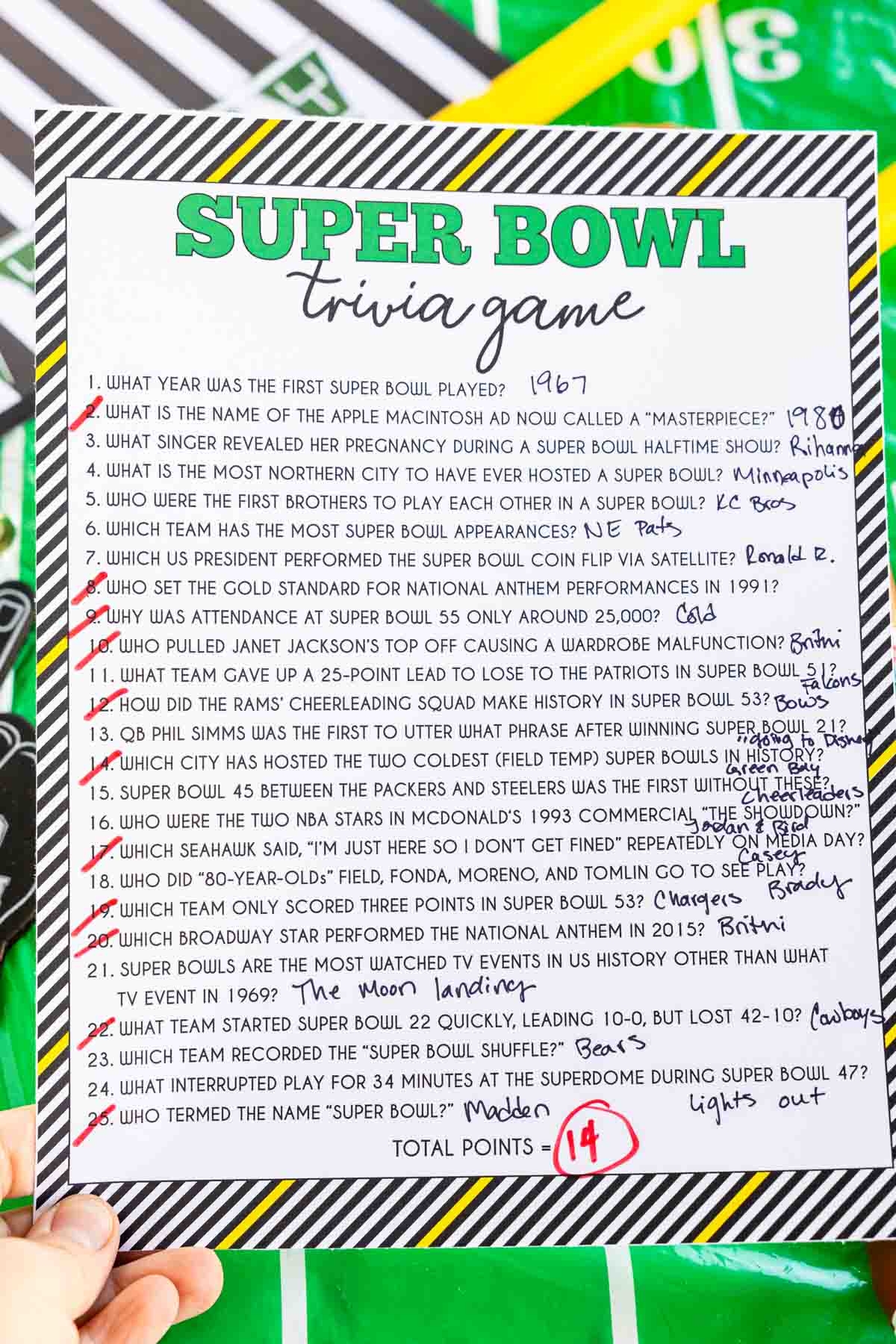 50 Super Bowl Trivia Questions Printable Game Play Party Plan