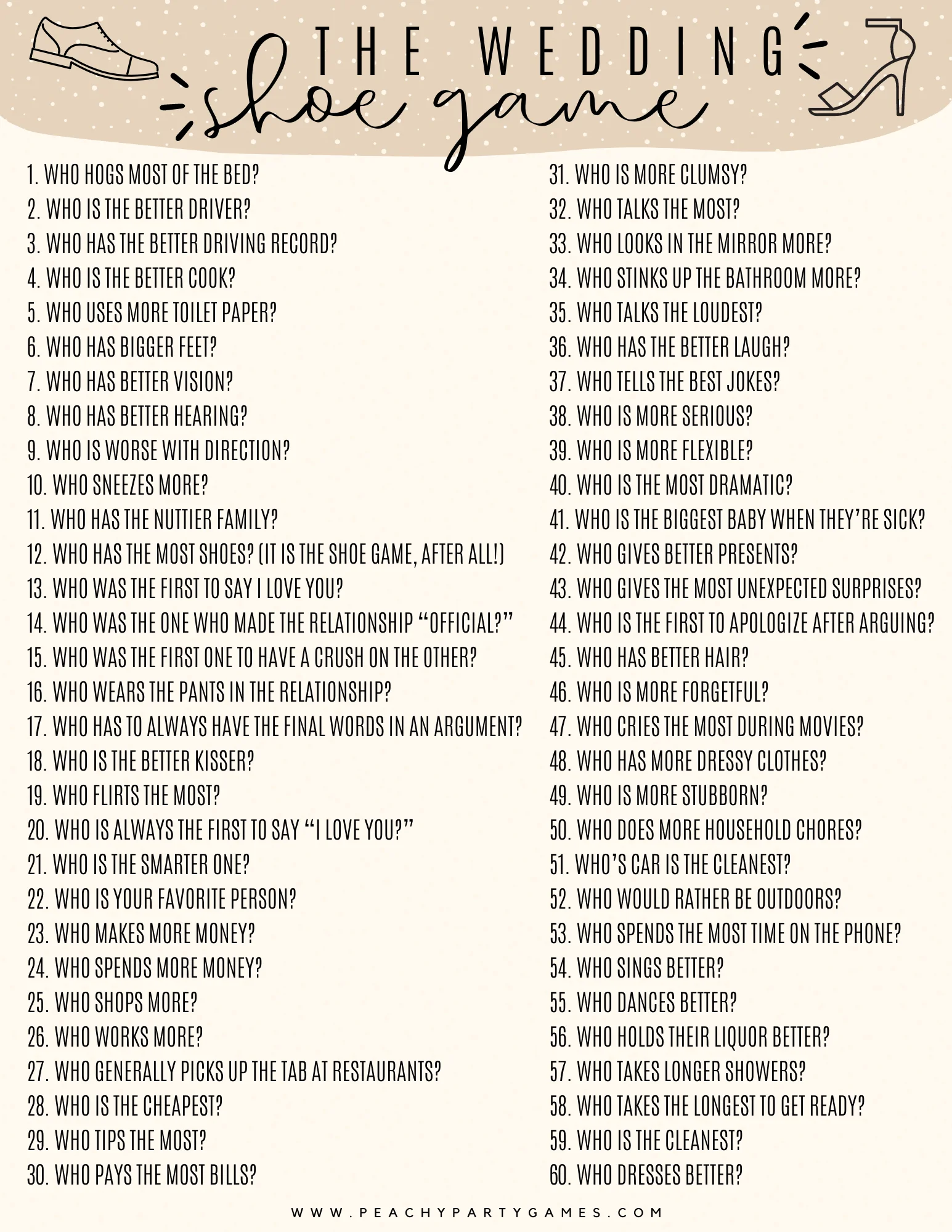 50 Wedding Shoe Game Questions To Ask How To Play Fun Party Pop