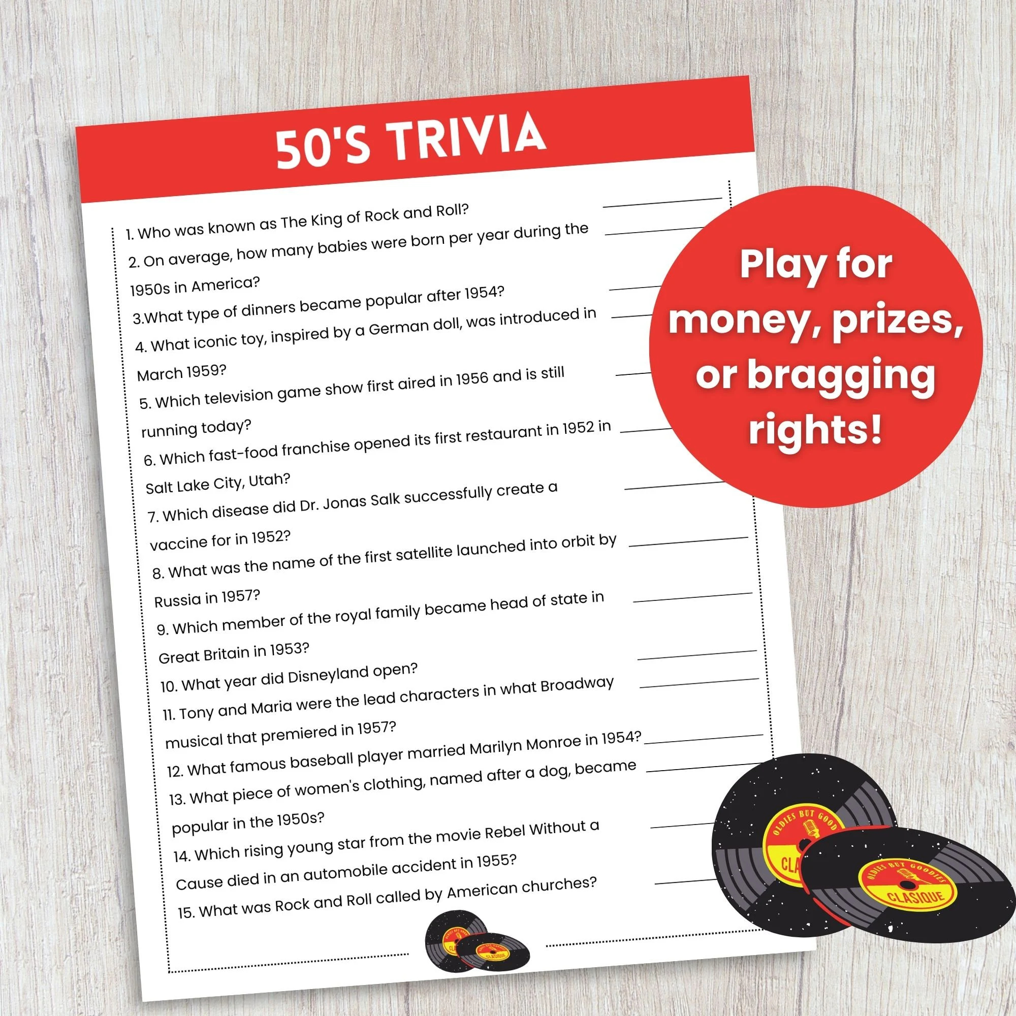50s Printable Trivia with Answers