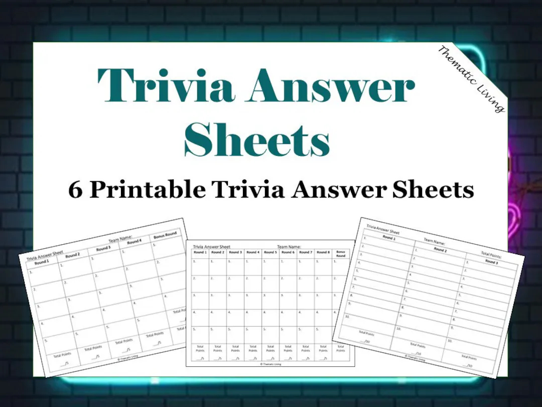 6 trivia night answer sheets printable rounds questions letter size digital etsy