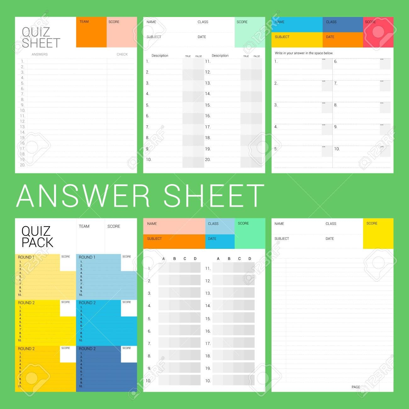 6 Types Of Answer Sheet Ready To Print For Quiz Night Examination Explanation Test Royalty Free SVG Cliparts Vectors And Stock Illustration Image 76955733 