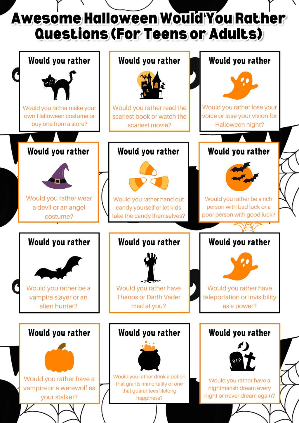 60 awesomely spooky halloween would you rather questions