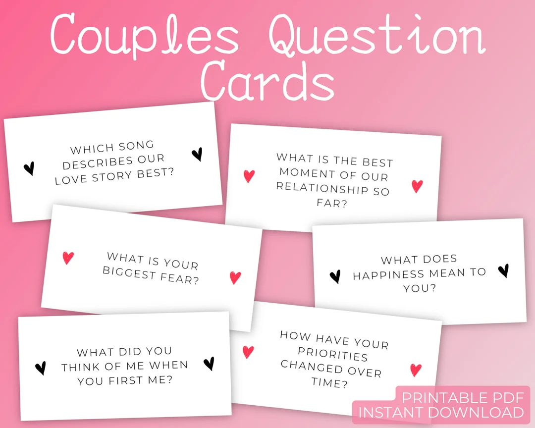 60 Couples Question Cards Printable Couples Conversation Starter Cards Relationship Questions Valentine s Day Anniversary Gift Etsy