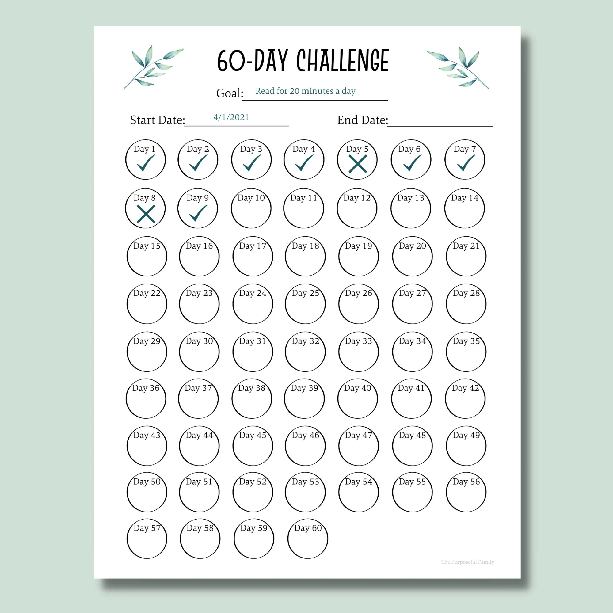60 Day Challenge Tracker Printable PDF Habit Tracker Etsy