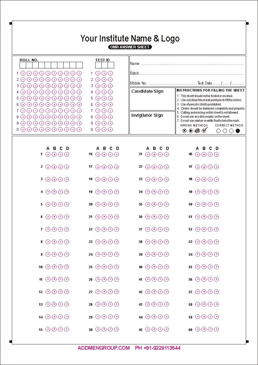 60 Question OMR Sheet Sample