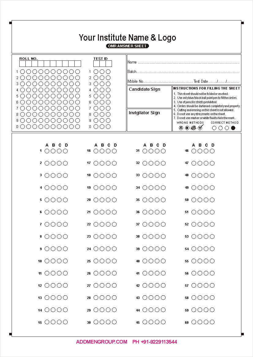 60 question omr sheet sample