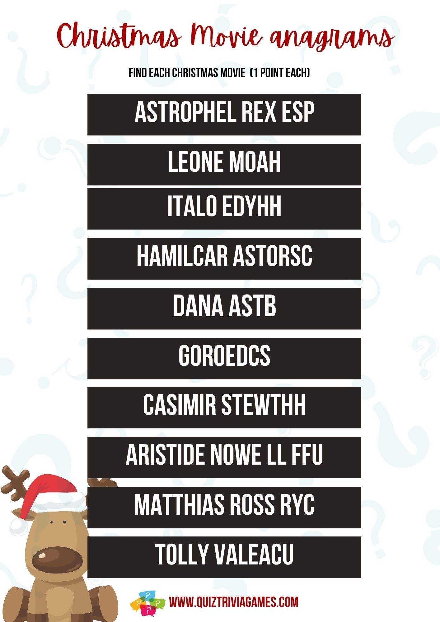 70 Christmas Anagrams For A Festive Pub Quiz Free Printable Worksheets Library
