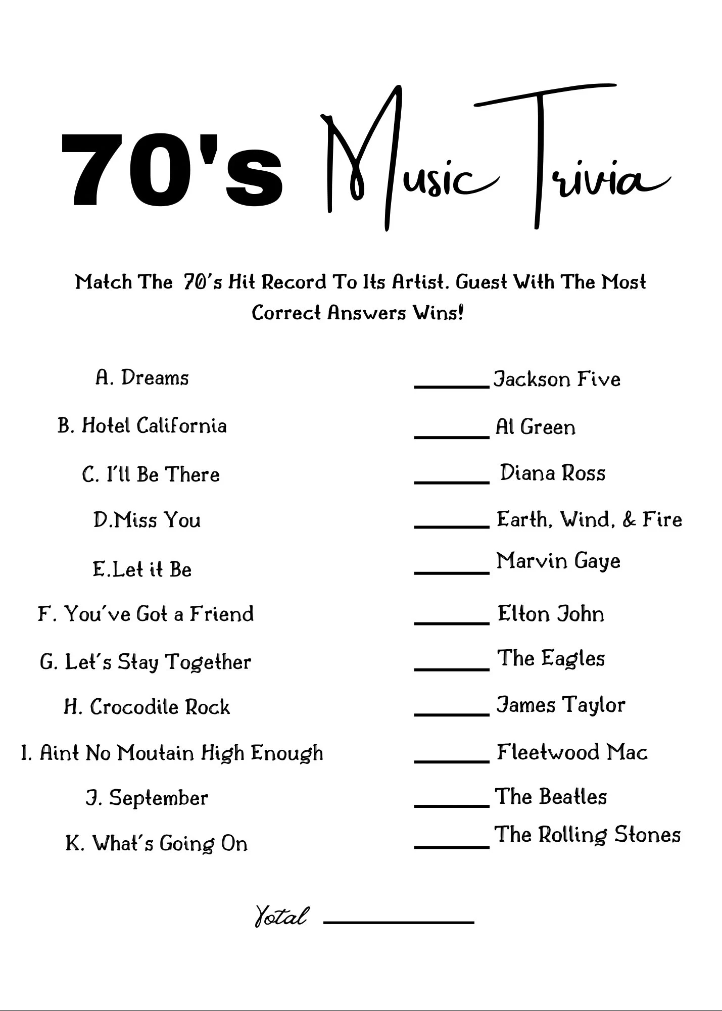 70s Music Trivia Icebreaker Game 70s Activities 1970 s Party Games For Kids And Adults Icebreaker Questions Instant Download Etsy