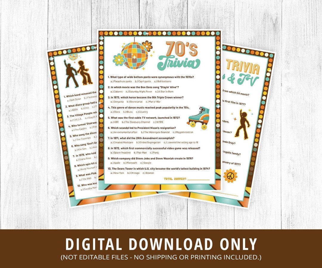 70s Trivia Games Printable 70s Trivia Game 70s TV Trivia 70s Music Trivia Quiz 70s Activities 70s Party Games 1970s Decade DIGITAL Etsy