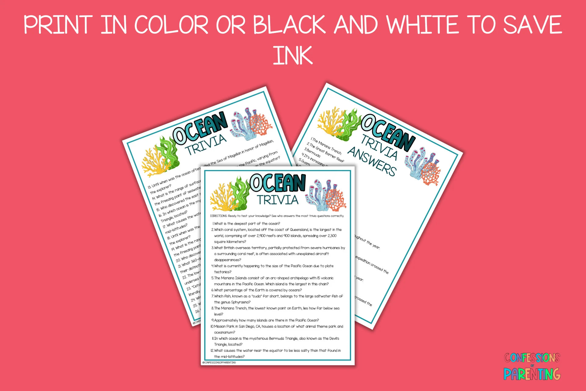 78 Ocean Trivia Questions Printable Ocean Trivia Ocean themed Trivia Game Marine Biology Trivia Printable Ocean Trivia Game Etsy