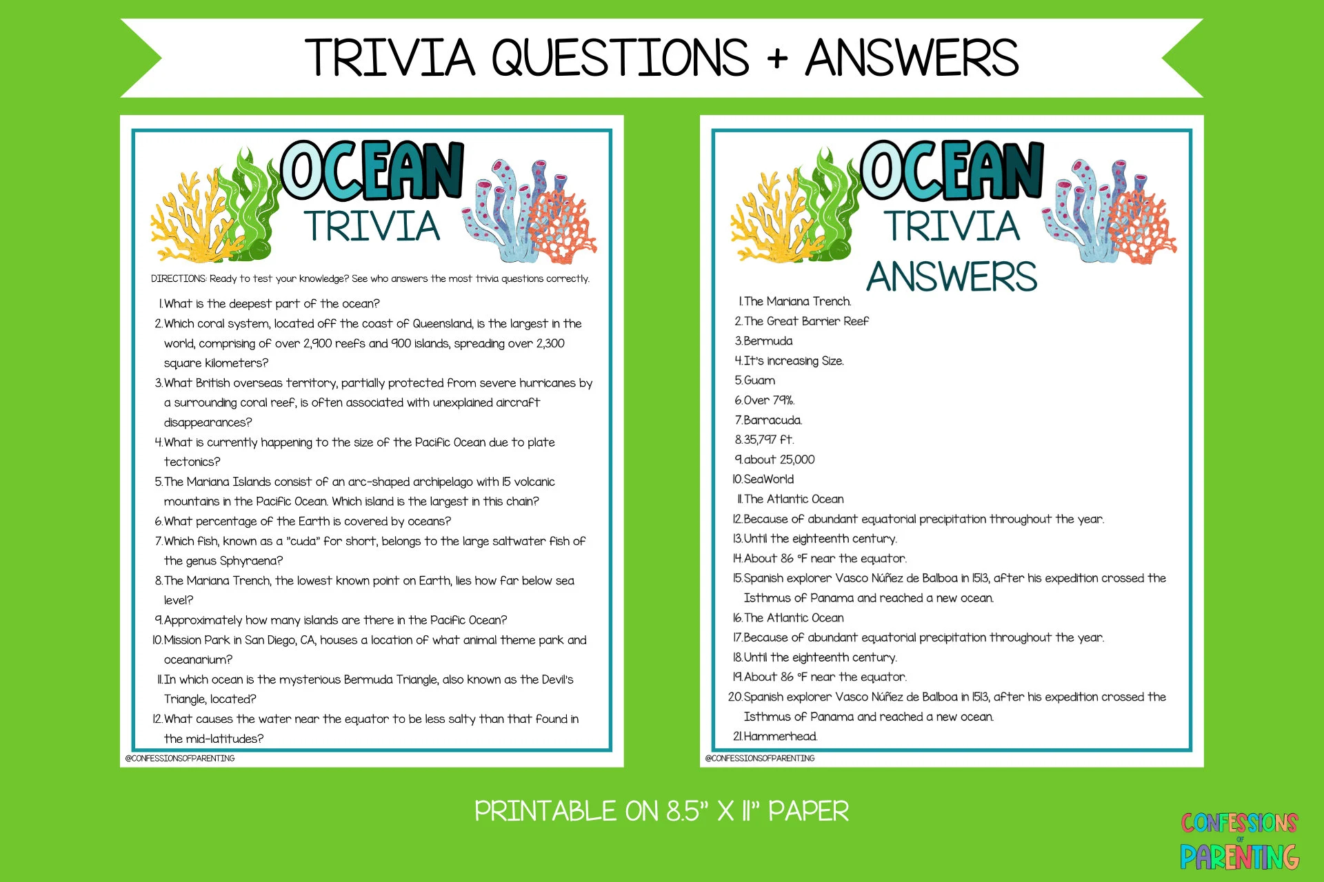 78 Ocean Trivia Questions Printable Ocean Trivia Ocean themed Trivia Game Marine Biology Trivia Printable Ocean Trivia Game Etsy