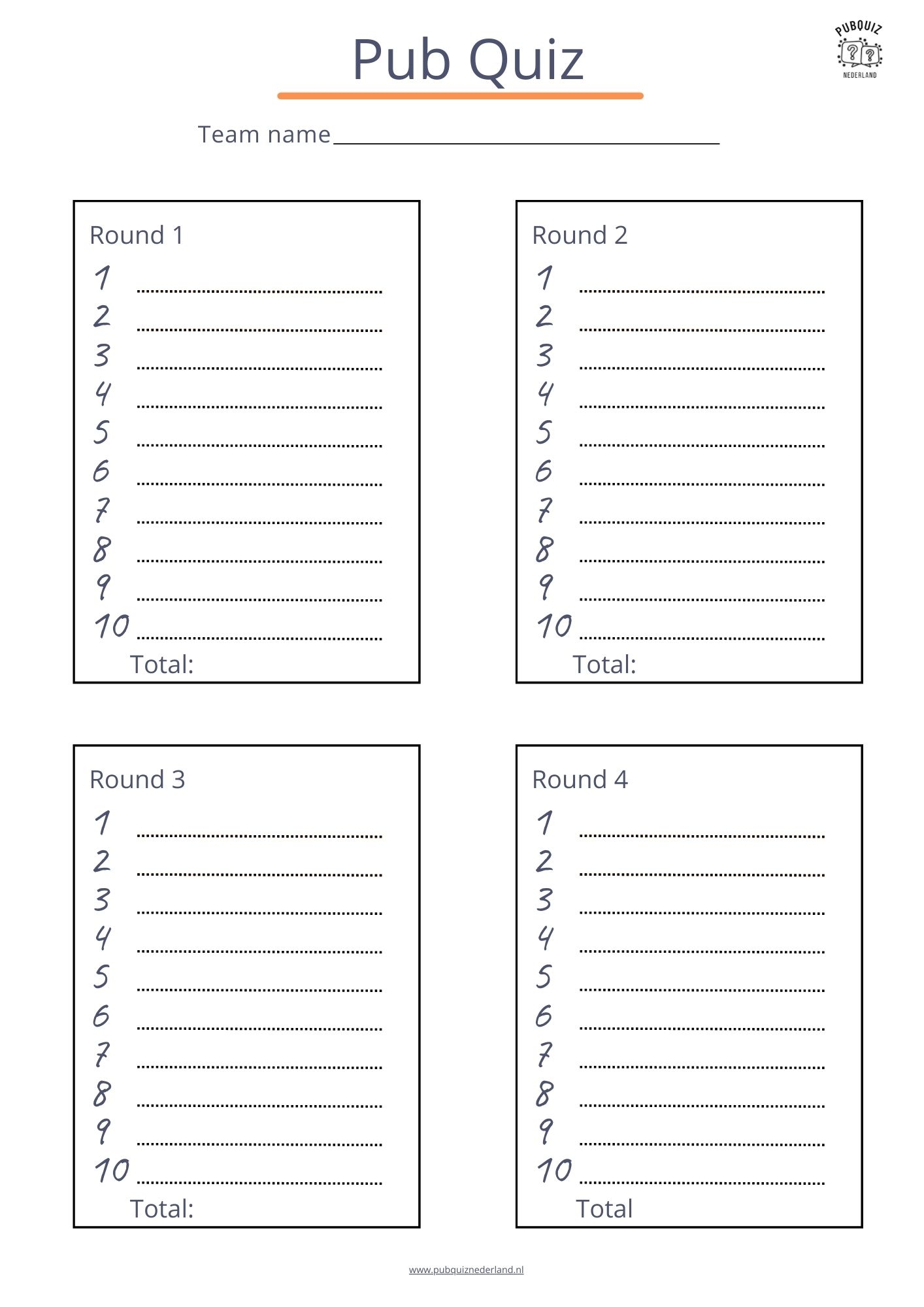 Printable Answer Sheets