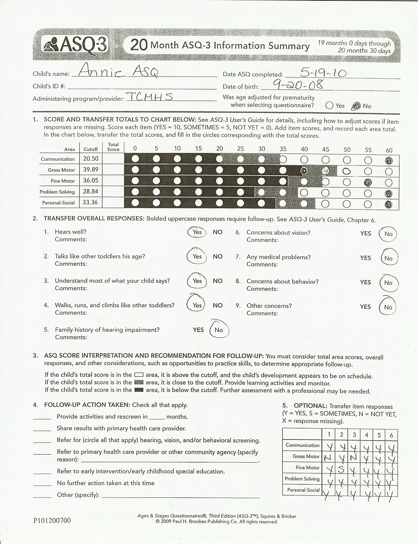 9 Month Asq Score Sheet