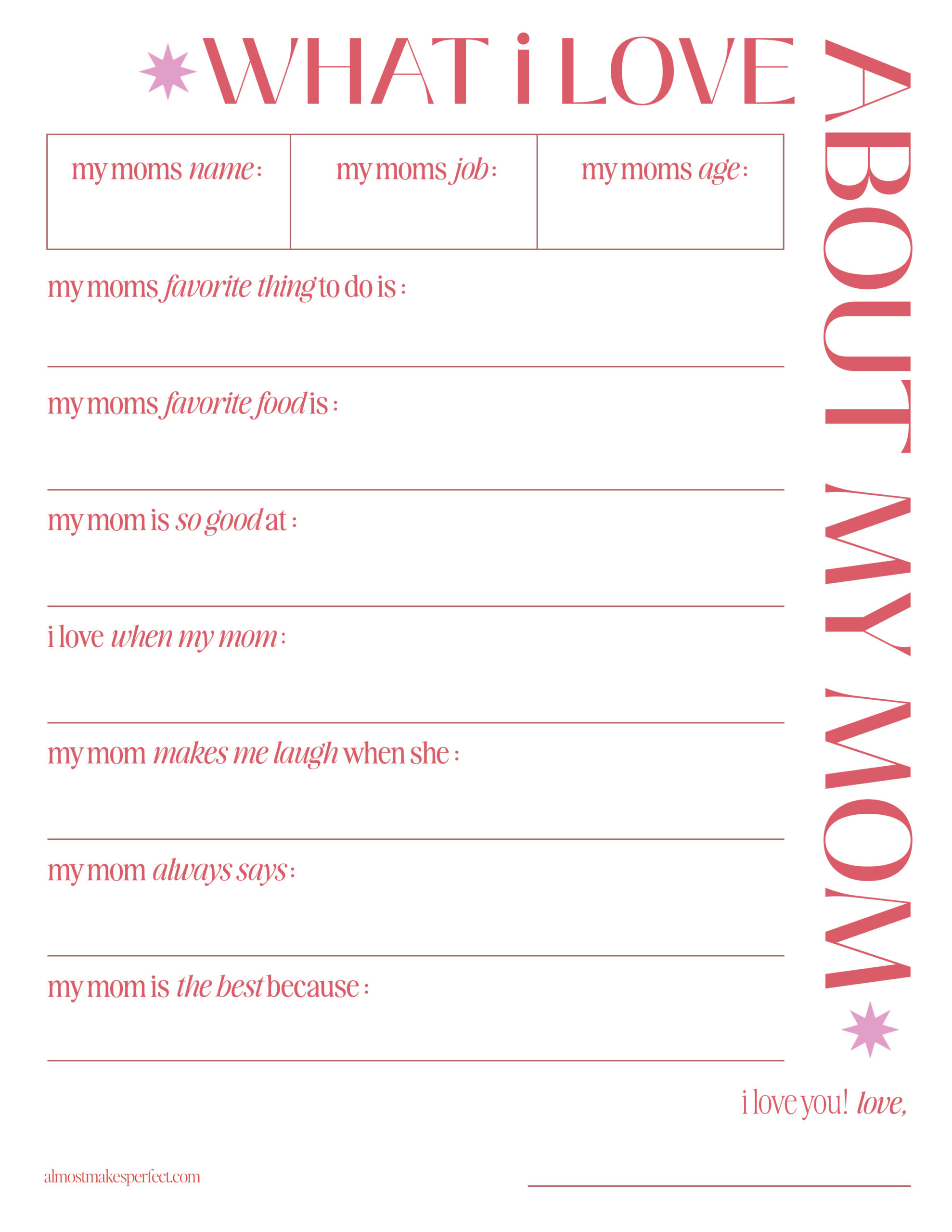 a cute mother s day fill in the blank printable almost makes perfect