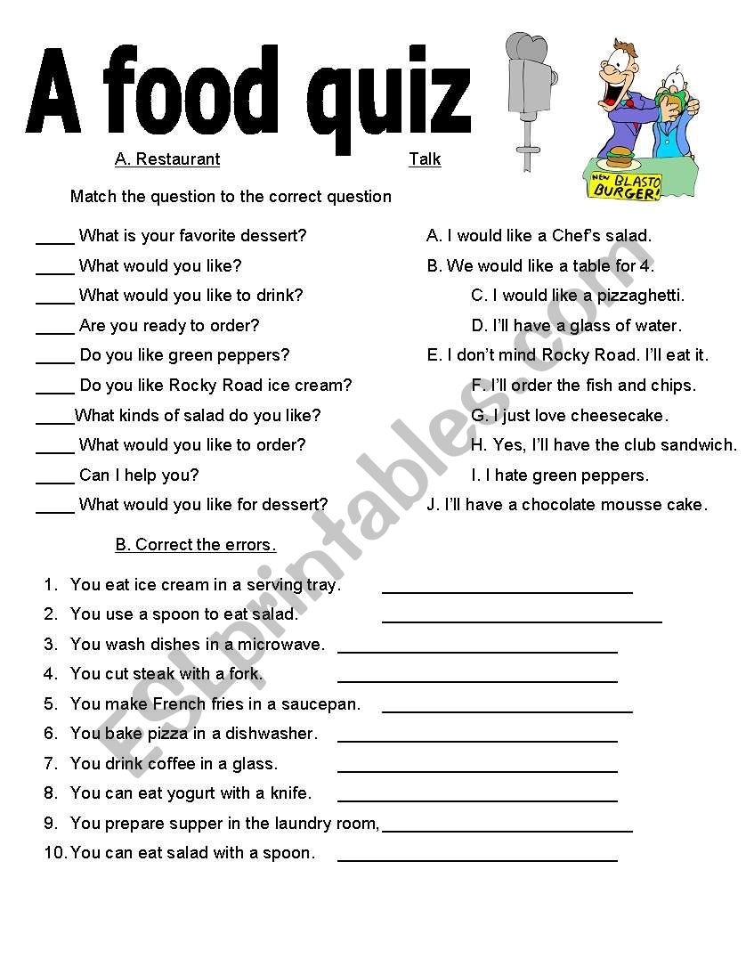 A Food Quiz ESL Worksheet By MsTheo