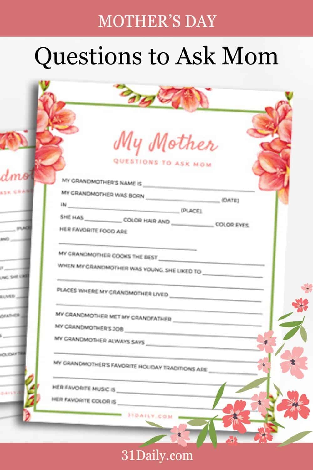 About My Mom 20 Mother s Day Questions To Ask 31 Daily
