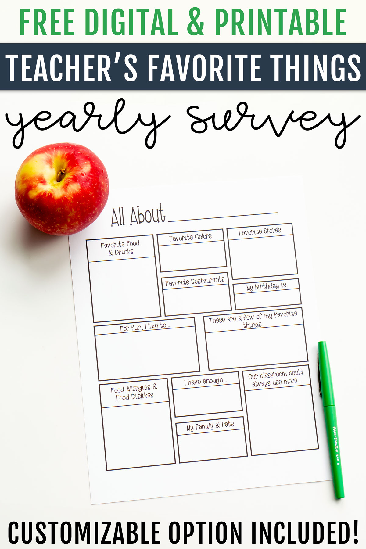 Teachers Favorite Things Survey Printable