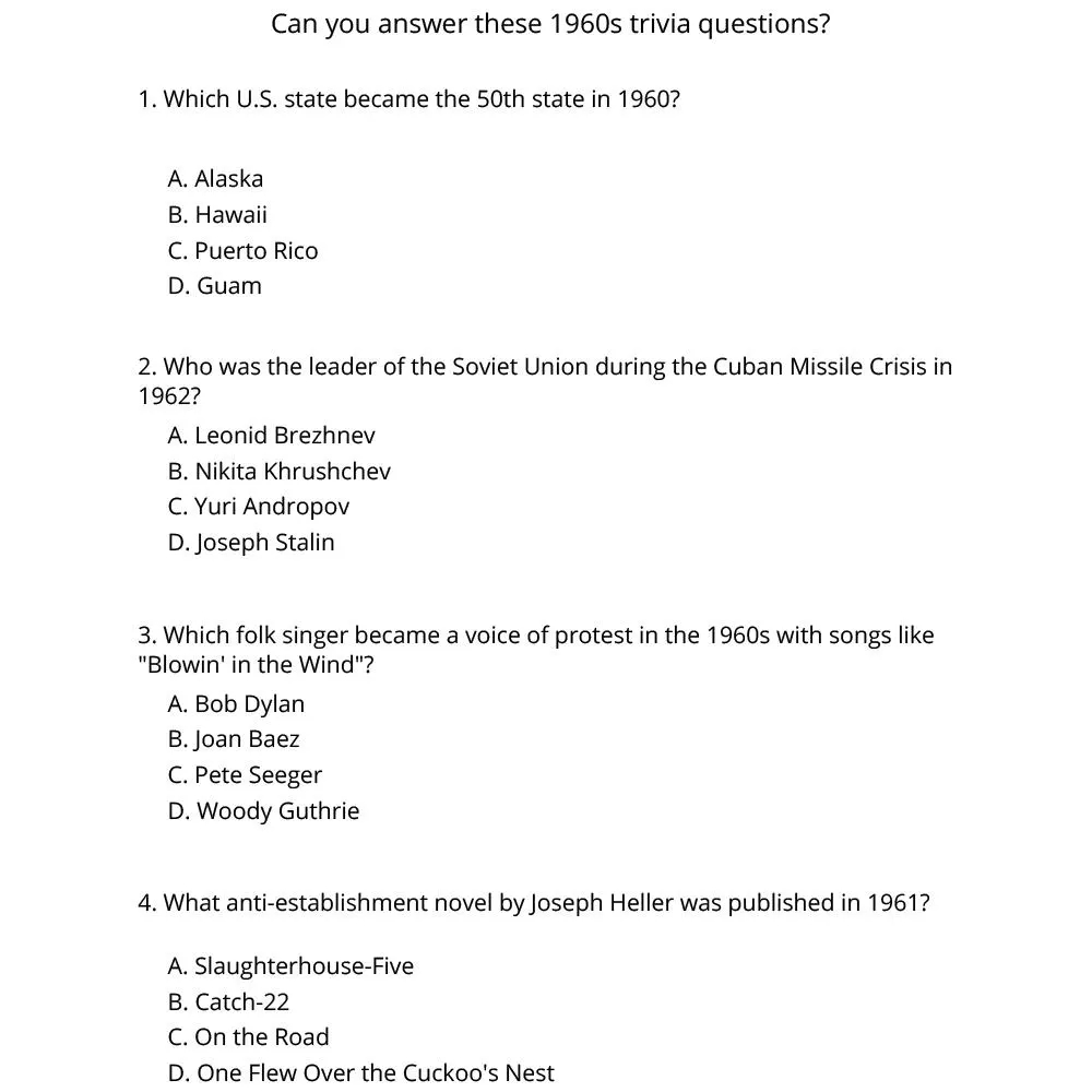 Adult Trivia Quiz Games Games For For Seniors Baby Boomer Printable 60s 70s 80s Trivia Music Match 300 Questions Answers Nostalgia Etsy