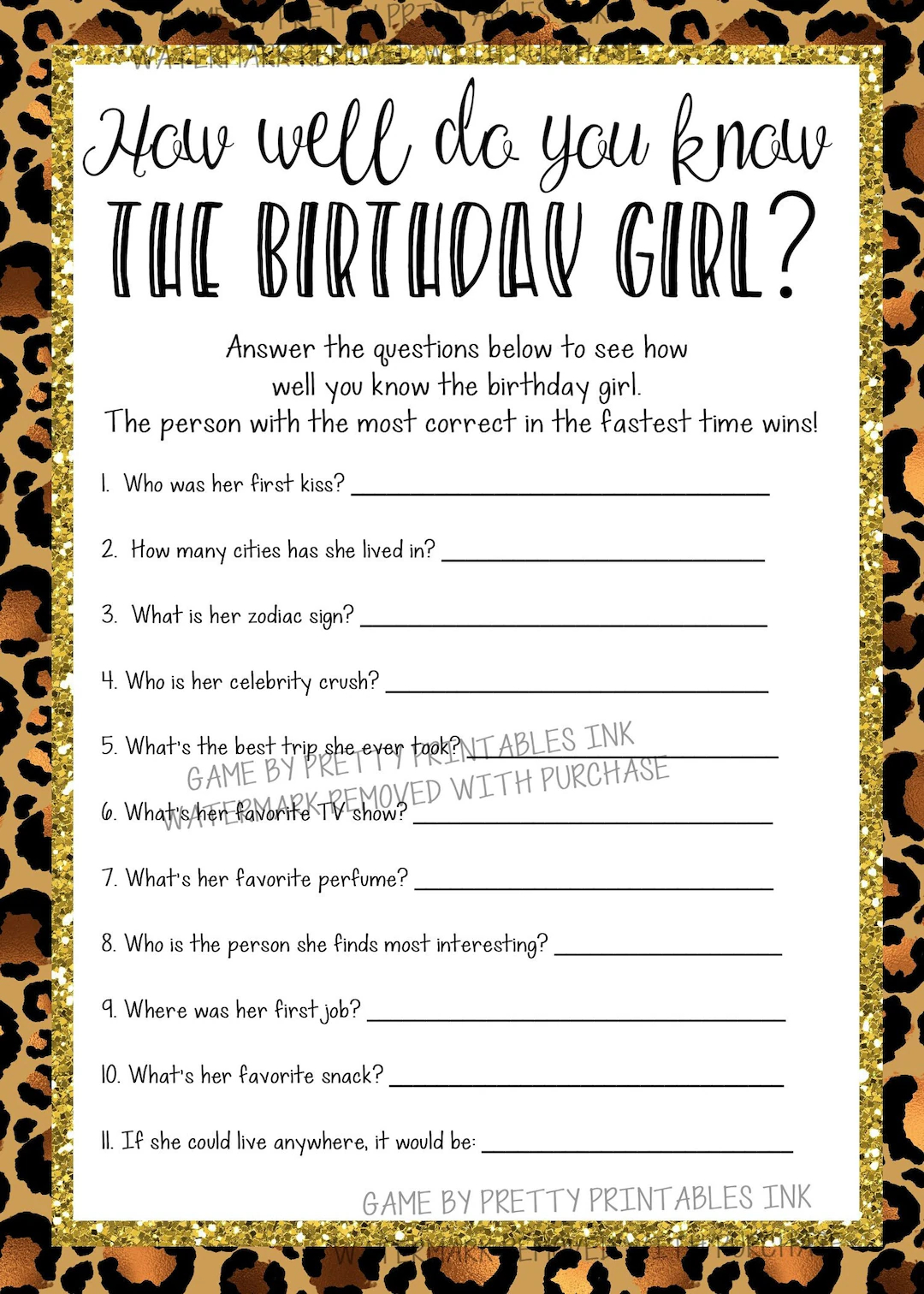 Adult Who Knows The Birthday Girl Game How Well Do You Know Game Adult Birthday Game Leopard Print Birthday Game Birthday Quiz Etsy