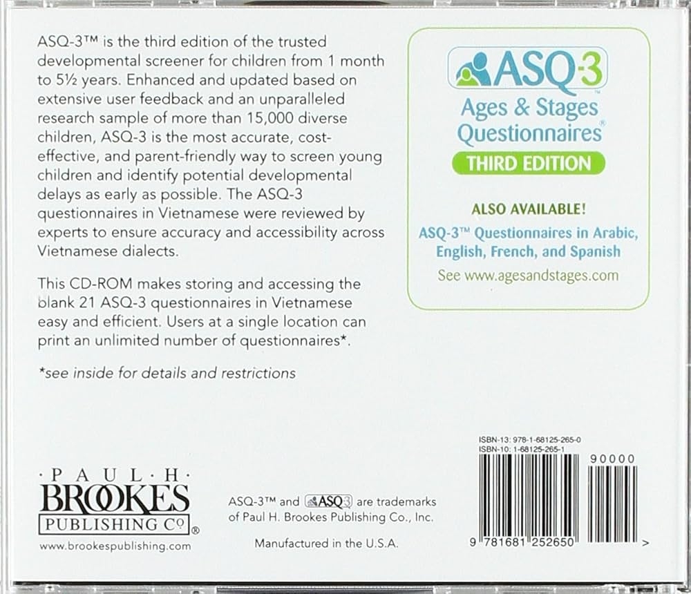 Ages Stages Questionnaires In Vietnamese ASQ 3 Vietnamese A Parent Completed Child Monitoring System 9781681252650 Medicine Health Science Books Amazon