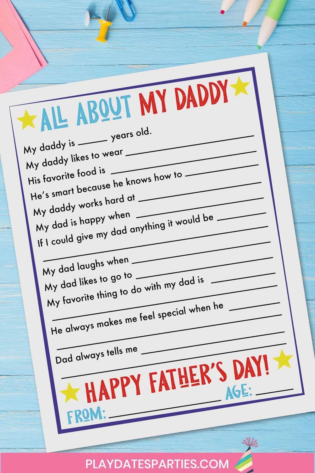 All About Dad Questionnaire Free Printable 