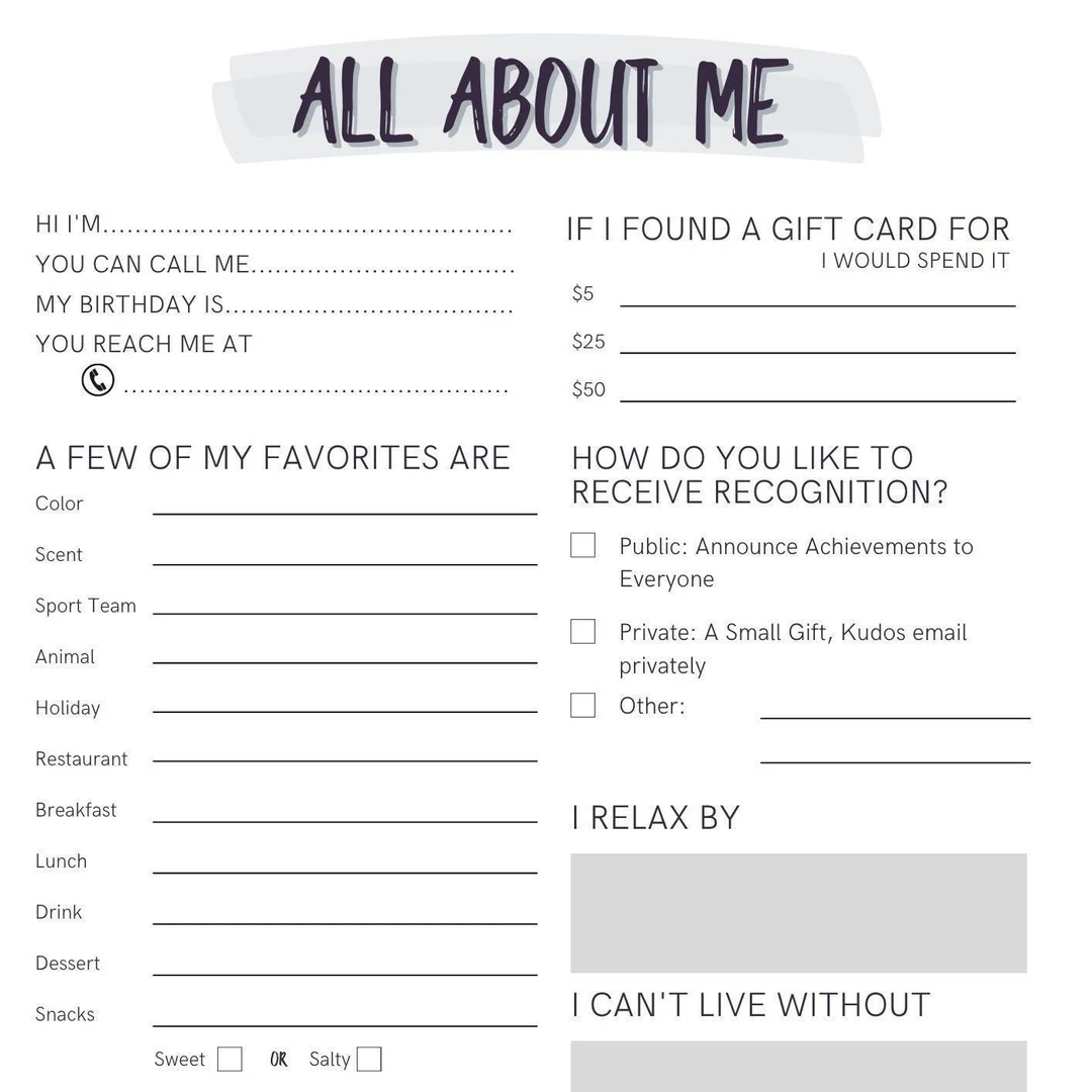 All About Me Co worker Questions Etsy