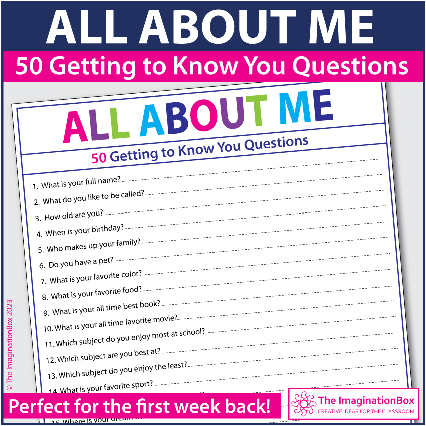 All About Me Questionnaire Back To School Activity The Imagination Box
