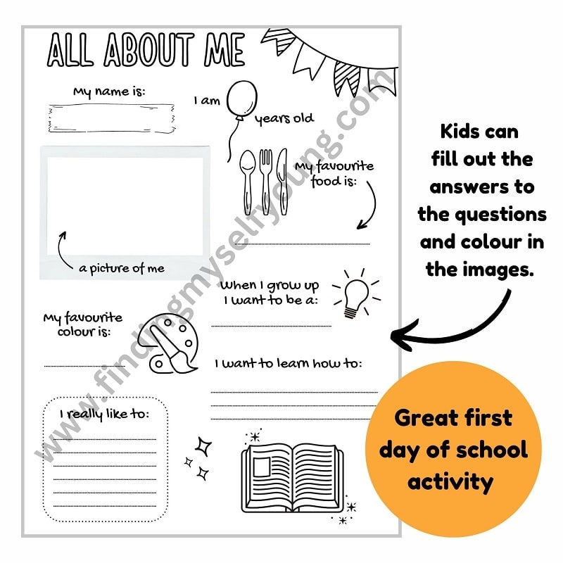 All About Me Questionnaire For Kids Finding Myself Young
