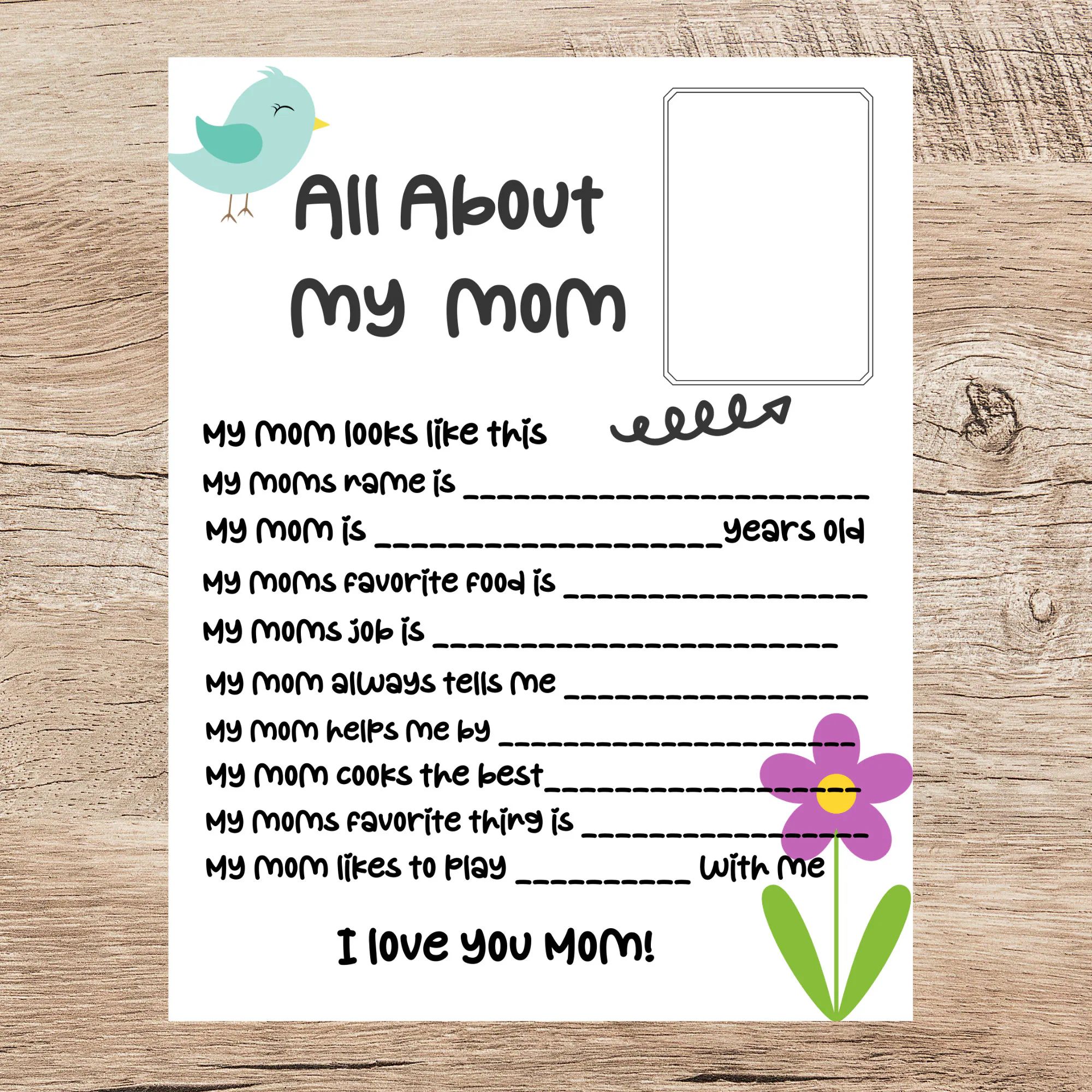 All About Mom Mother s Day Gift Printable Mother s Day Printable Questionnaire For Mom i Love Mom Gift Etsy