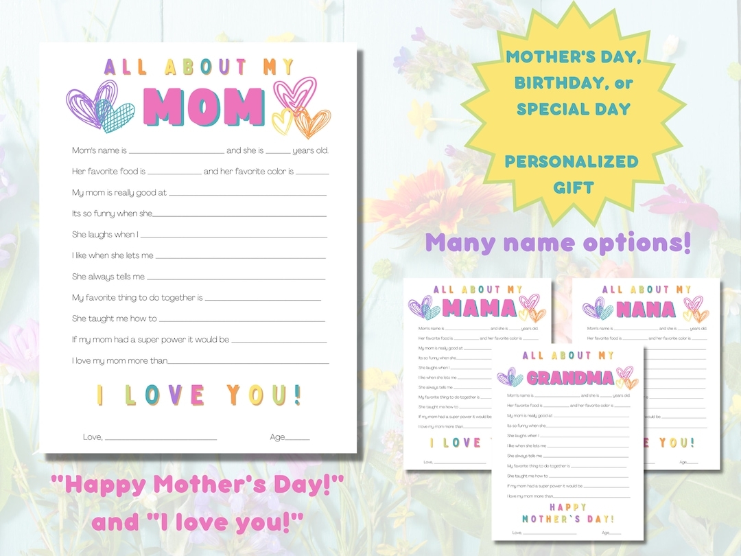 All About Mom Printable Fill In Template Mothers Day Gift From Kids All About My Momma Mommy Grandma Interview Mother s Day Activity Etsy