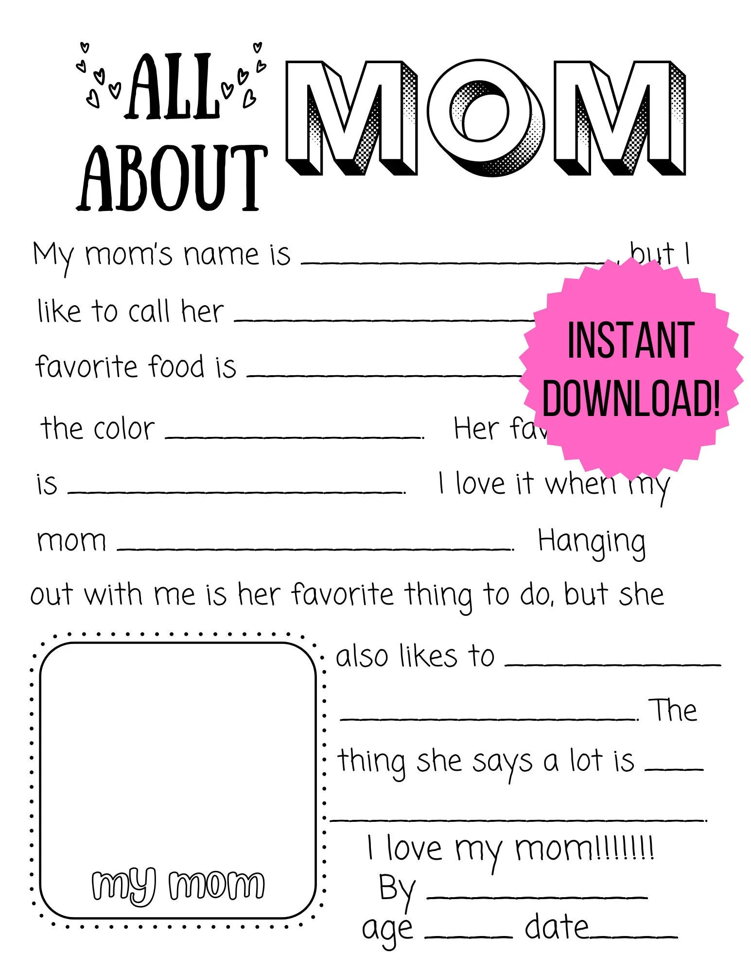 Printable Mother's Questionaire