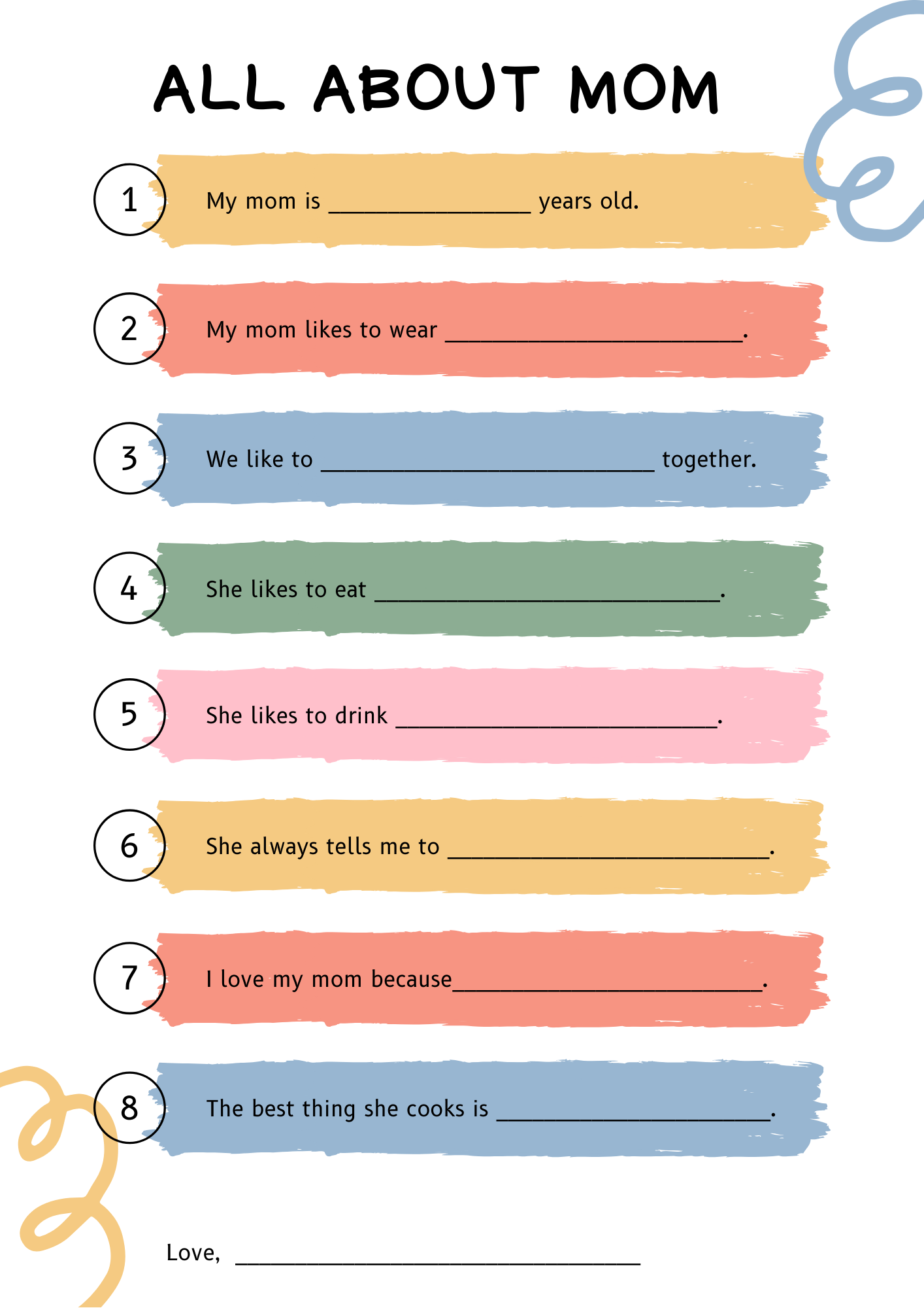 All About Mom Printable Mother s Day Questionnaire For Kids